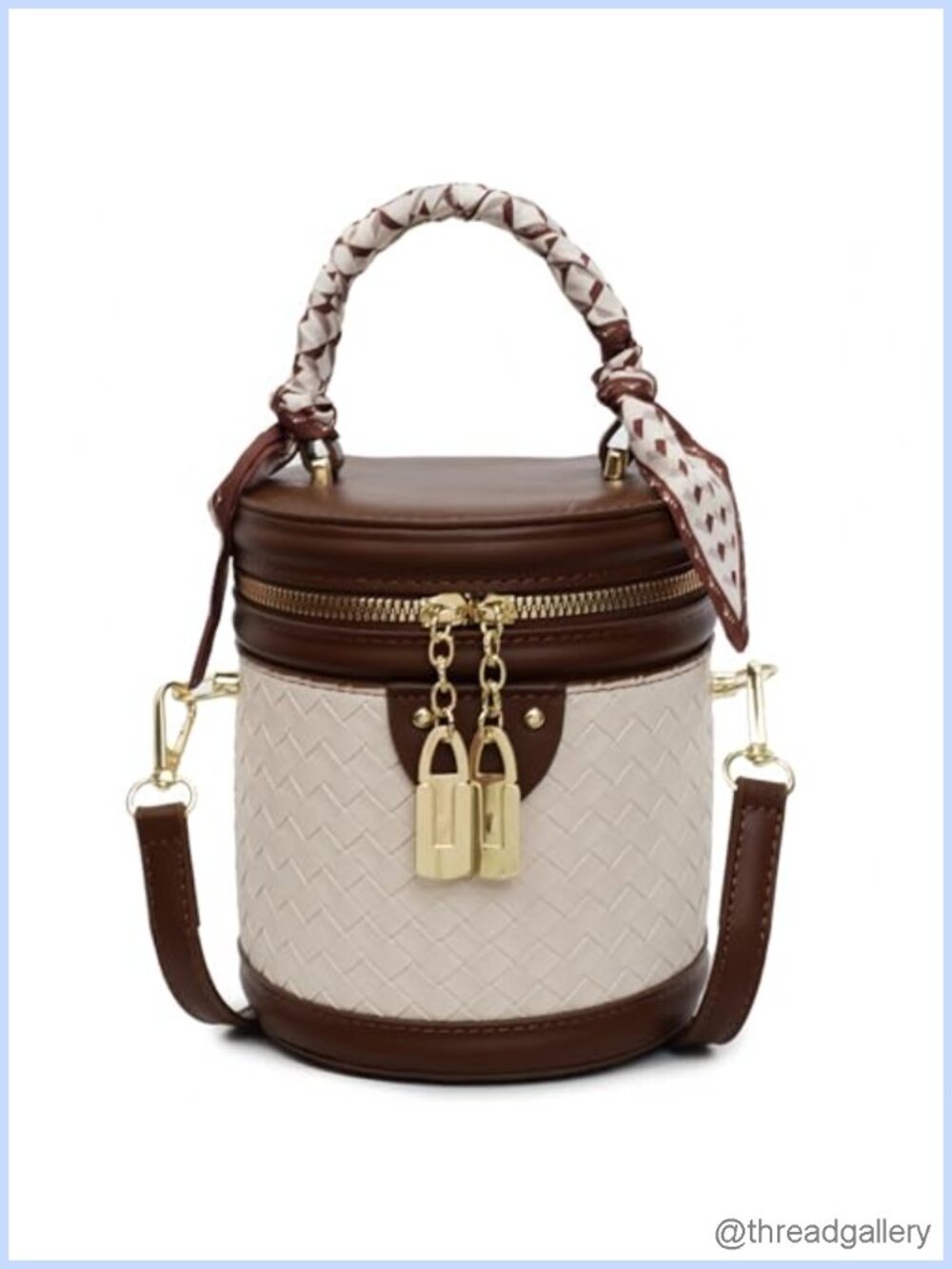 Woven Vegan Leather Mini Bucket Crossbody Bag Round Handle